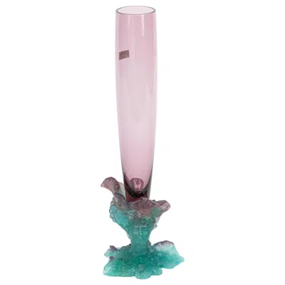 Pre-owned Daum Tall French  Bacchus Green Amethyst Vase P�t� De Verre In Purple
