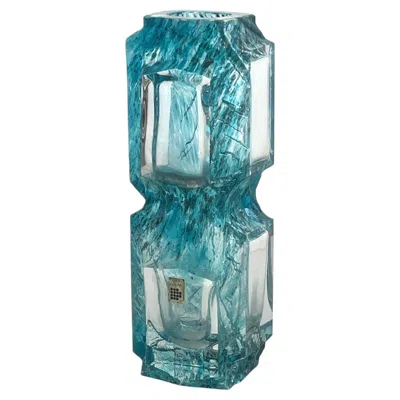 Pre-owned Daum Thick Crystal Vase Argos Model By César Baldaccini Signed  France Circa 1970 In Blue