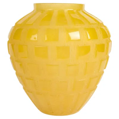 Pre-owned Daum - Vase Rythmes Acid Etched Yellow Pate De Crystal