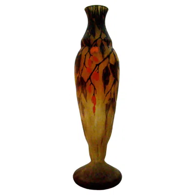 Pre-owned Daum Vase With Applications, Sign:  Nancy France, Style: Art Nouveau, 1910 In Brown