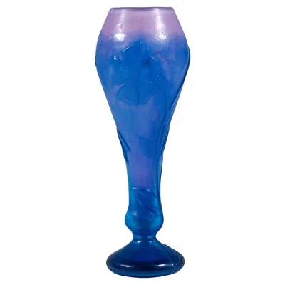 Pre-owned Daum Very Rare  Nancy Art Nouveau Cameo Vase With Flower Decor France 1895/1900 In Blue