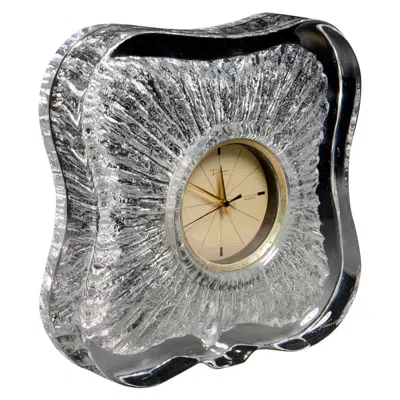 Pre-owned Daum Vintage "anemone" Crystal Table Clock By , France In Gray