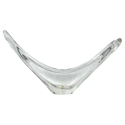 Pre-owned Daum Vintage  Crystal Art Glass Swallowtail Bowl Mid-century Centerpiece In Gray