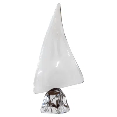Pre-owned Daum Vintage  Crystal Sailboat Sculpture, Signed, Circa 1970s In Gray