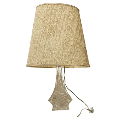 Pre-owned Daum Vintage French  Crystal Lamp, Pine Tree Pattern, Signed With Original Shade In Sand