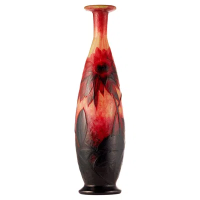 Pre-owned Daum Wheel Carved Cameo Glass Vase By  Nancy In Brown
