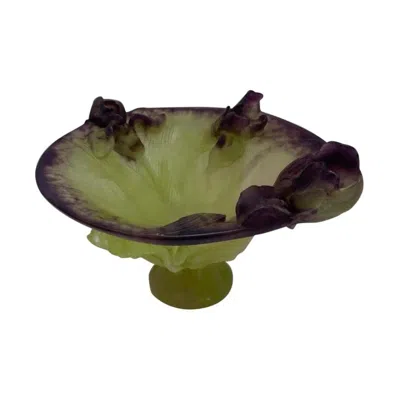 Pre-owned Daum Wonderful  France Art Glass Pate De Verre Iris Crystal Bowl Centerpiece In Brown