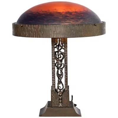 Pre-owned Daum Wrought Iron And  Nancy Glass Table Lamp, France, Circa 1920-1930 In Black