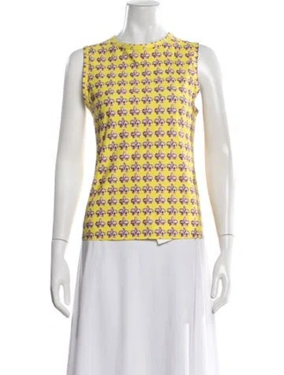 Pre-owned Dauphinette Floral Print Crew Neck Top In Yellow