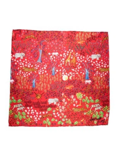 Pre-owned Dauphinette Silk Floral Print Scarf In Red