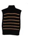 Davantino Turtleneck Striped Sleeveless Sweater In Brown