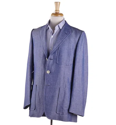 Pre-owned D'avenza $2795  Blue Lightweight Chambray Wool-linen Sport Coat 40 R