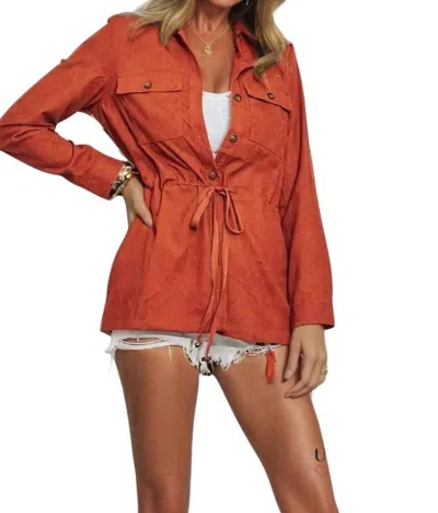 Davi & Dani Adina Stone Washed Contrast Ethnic Shacket In Brick In Brown