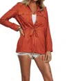 Davi & Dani Adina Stone Washed Contrast Ethnic Shacket In Brick In Red