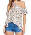 Davi & Dani Amelia Animal Print Cold-shoulder Top In Pink In Pink