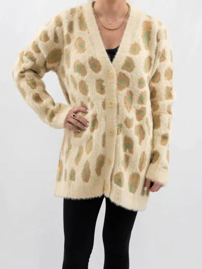 Davi & Dani Animal Print Long Cardigan In Multi In Blue