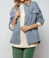 Davi & Dani Back Printed Button Down Jacket In Silver Gray In Multi