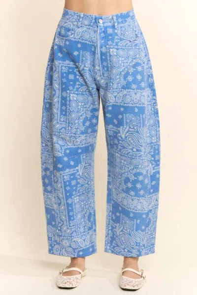 Davi & Dani Bandana Print High-rise Barrel Pants In Blue