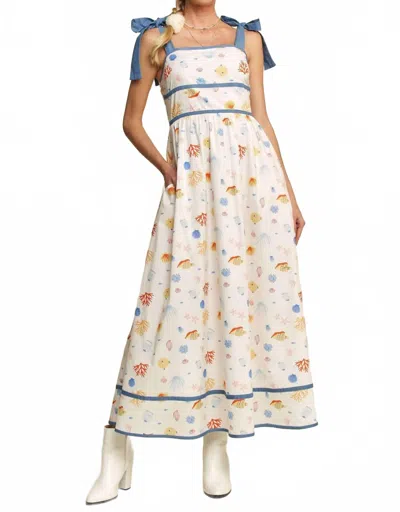 Davi & Dani Binding Detail Smocking Summer Maxi Dress In Denim Combo In Multi