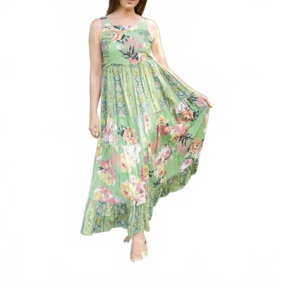 Davi & Dani Boho Blossom Mixed Stripe Midi Dress In Green Multi