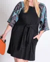Davi & Dani Boho Contrast Tie Front Dress - Plus In Black In Black