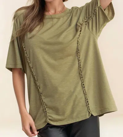 Davi & Dani Braided Drop Shoulder Tee - Plus In Olive In Green