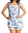 Davi & Dani Carleen Floral Print Romper In Blue In Blue