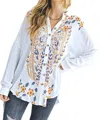 Davi & Dani Cassia Printed Button Down Shirt In White Multi In Multi