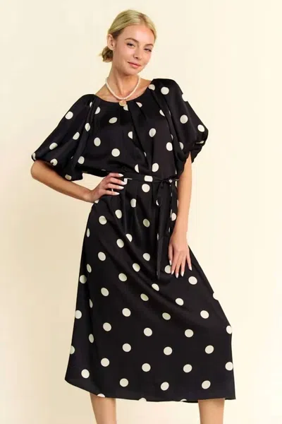 Davi & Dani Celeste Polka Dot Midi Dress In Black In Multi