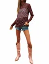 Davi & Dani Checker Board Mesh Top In Brown/black In Brown