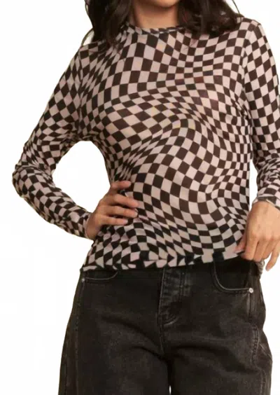 Davi & Dani Checkered Burnout Top In Black In Multi