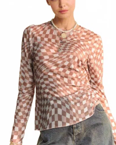 Davi & Dani Checkered Burnout Top In Mocha Mousse In Brown