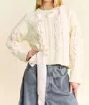 Davi & Dani Chunky Cable Ribbon Tape Lace Up Pullover Sweater In Cream Beige In Multi