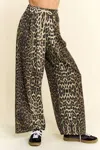 Davi & Dani Coated Drawstring Pants In Leopard In Animal Print
