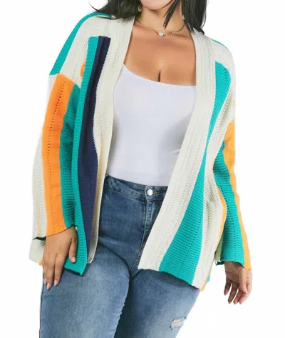 Davi & Dani Color Block Long Sleeve Cardigan - Plus In Multi