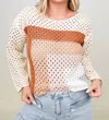 Davi & Dani Color Blocked Knit Top In Taupe Multi