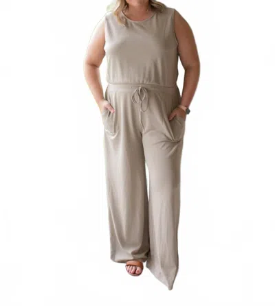 Davi & Dani Comfort Drawstring Jumpsuit In Mocha In Neutral
