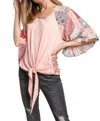 Davi & Dani Contrast Boho Panel Draped Tie-front In Pink In Pink