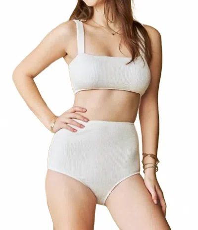 Davi & Dani Crinkle Skirt & Bikini Three Piece Set In White