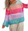 Davi & Dani Crochet Color Block Striped Pullover In Multi In Multi