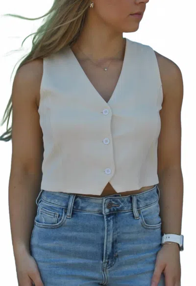 Davi & Dani Cropped V Neck Vest In Cream In Multi