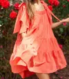 Davi & Dani Cut-out Crinkle Bardot Mini Dress In Coral