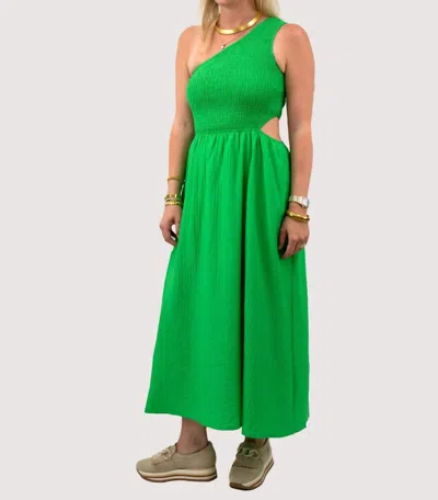 Davi & Dani Cutout One Shoulder Maxi Dress In Green