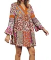 Davi & Dani Danielle Colorblock A-line Dress In Brick Multi In Multi