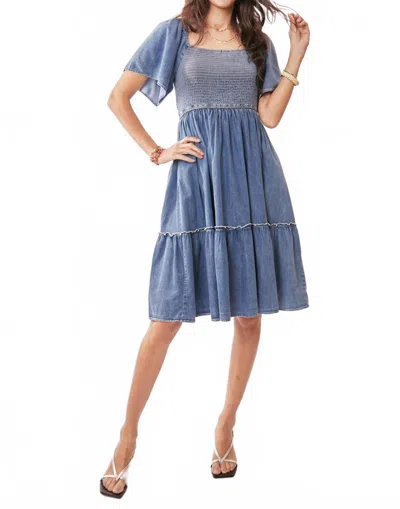 Davi & Dani Denim Elastic Ruched Chest Midi Dress - Plus In Blue