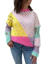 Davi & Dani Distressed Detail Pullover Sweater In Pastel Color Block In Multi