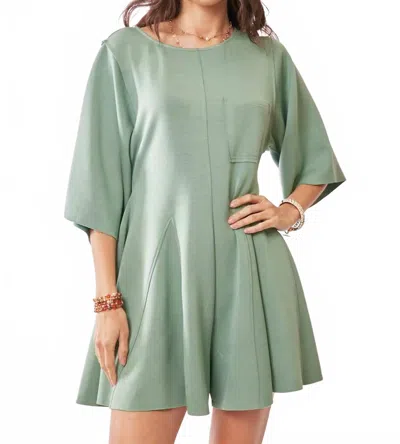 Davi & Dani Draped Sleeve Tie-back Flared Skort Romper In Seafoam Green