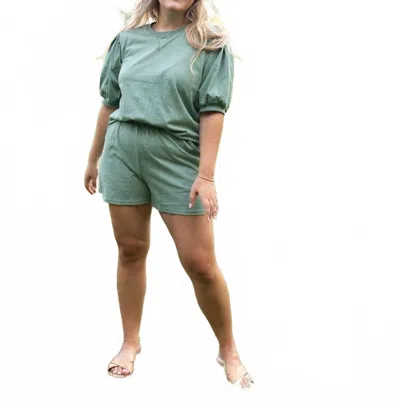 Davi & Dani Easy Days Puff Sleeve Short Set In Green