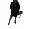 Davi & Dani Embossed Single Breasted Fur Coat In Black In Animal Print