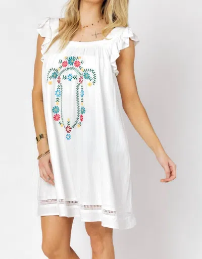 Davi & Dani Embroidered Square Neck Mini Dress In White